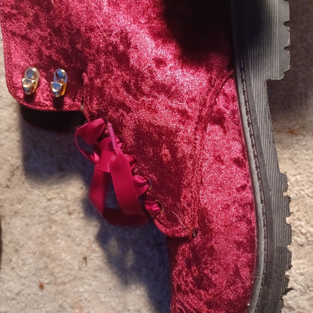 Crushed velvet combat boots